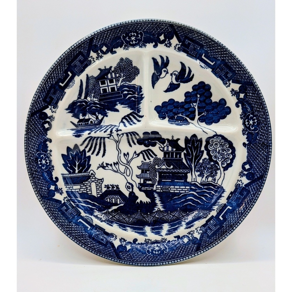 Vintage Blue Willow Divided Grill Plate Made in Japan Cobalt Blue White